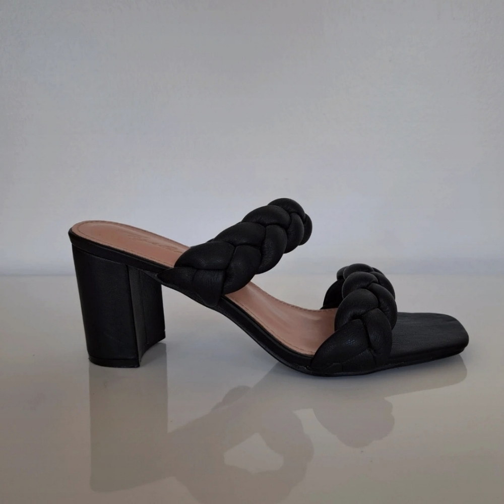 Envy Size 39 Uk 6 Black 'Knot To Miss' Braided Faux Leather Heel Sandals, Mules. - Picture 12 of 14